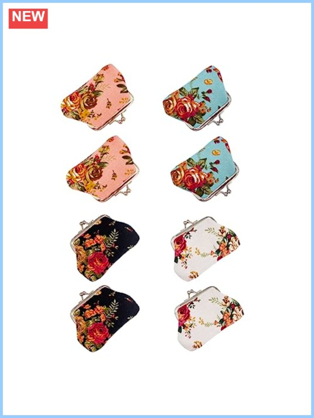 Canvas Coin Purses Mini Floral Kiss Lock Change Pouch Set of 8